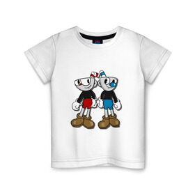 Детская футболка хлопок с принтом Cuphead/Mugman , 100% хлопок | круглый вырез горловины, полуприлегающий силуэт, длина до линии бедер | капхед | капхэд | магмен | магмэн | мугмен