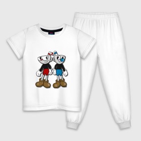 Детская пижама хлопок с принтом Cuphead/Mugman , 100% хлопок |  брюки и футболка прямого кроя, без карманов, на брюках мягкая резинка на поясе и по низу штанин
 | Тематика изображения на принте: капхед | капхэд | магмен | магмэн | мугмен