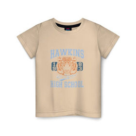 Детская футболка хлопок с принтом Stranger Things Hawkins , 100% хлопок | круглый вырез горловины, полуприлегающий силуэт, длина до линии бедер | Тематика изображения на принте: hawkins | stranger things | очень странные дела