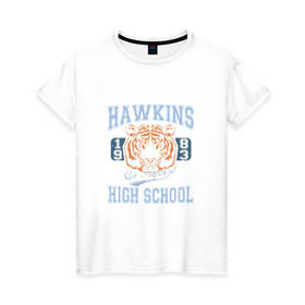 Женская футболка хлопок с принтом Stranger Things Hawkins , 100% хлопок | прямой крой, круглый вырез горловины, длина до линии бедер, слегка спущенное плечо | hawkins | stranger things | очень странные дела