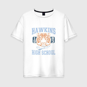Женская футболка хлопок Oversize с принтом Stranger Things Hawkins , 100% хлопок | свободный крой, круглый ворот, спущенный рукав, длина до линии бедер
 | hawkins | stranger things | очень странные дела