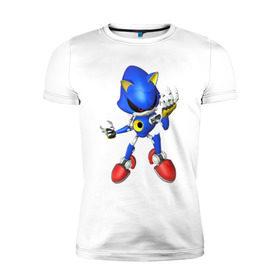Мужская футболка премиум с принтом Metal Sonic , 92% хлопок, 8% лайкра | приталенный силуэт, круглый вырез ворота, длина до линии бедра, короткий рукав | Тематика изображения на принте: метал соник | металл соник