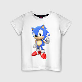 Детская футболка хлопок с принтом Classic Sonic , 100% хлопок | круглый вырез горловины, полуприлегающий силуэт, длина до линии бедер | Тематика изображения на принте: 16 бит | sega | sonic | классический соник