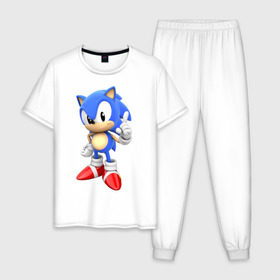Мужская пижама хлопок с принтом Classic Sonic , 100% хлопок | брюки и футболка прямого кроя, без карманов, на брюках мягкая резинка на поясе и по низу штанин
 | Тематика изображения на принте: 16 бит | sega | sonic | классический соник