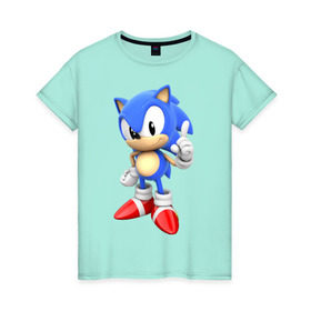 Женская футболка хлопок с принтом Classic Sonic , 100% хлопок | прямой крой, круглый вырез горловины, длина до линии бедер, слегка спущенное плечо | Тематика изображения на принте: 16 бит | sega | sonic | классический соник