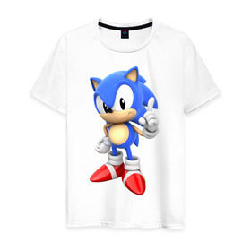 Мужская футболка хлопок с принтом Classic Sonic , 100% хлопок | прямой крой, круглый вырез горловины, длина до линии бедер, слегка спущенное плечо. | Тематика изображения на принте: 16 бит | sega | sonic | классический соник