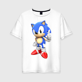 Женская футболка хлопок Oversize с принтом Classic Sonic , 100% хлопок | свободный крой, круглый ворот, спущенный рукав, длина до линии бедер
 | Тематика изображения на принте: 16 бит | sega | sonic | классический соник