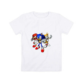 Детская футболка хлопок с принтом Sonic, Tails & Knuckles , 100% хлопок | круглый вырез горловины, полуприлегающий силуэт, длина до линии бедер | наклз | наклс | соник | тейлз | тейлс