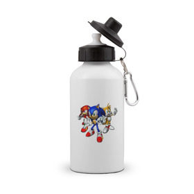 Бутылка спортивная с принтом Sonic, Tails & Knuckles , металл | емкость — 500 мл, в комплекте две пластиковые крышки и карабин для крепления | Тематика изображения на принте: наклз | наклс | соник | тейлз | тейлс