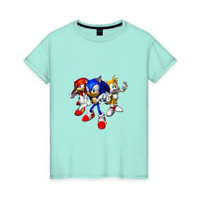 Женская футболка хлопок с принтом Sonic, Tails & Knuckles , 100% хлопок | прямой крой, круглый вырез горловины, длина до линии бедер, слегка спущенное плечо | наклз | наклс | соник | тейлз | тейлс
