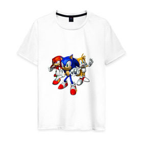 Мужская футболка хлопок с принтом Sonic, Tails & Knuckles , 100% хлопок | прямой крой, круглый вырез горловины, длина до линии бедер, слегка спущенное плечо. | наклз | наклс | соник | тейлз | тейлс
