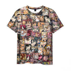 Мужская футболка 3D с принтом Злые лица аниме , 100% полиэфир | прямой крой, круглый вырез горловины, длина до линии бедер | комиксы | манга | паттерн | эмоции