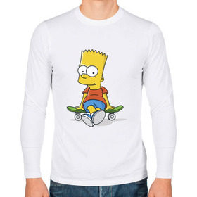 Мужской лонгслив хлопок с принтом Барт на скейте , 100% хлопок |  | Тематика изображения на принте: simpsons | барт симпсон | симпсоны