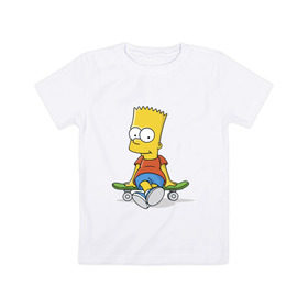 Детская футболка хлопок с принтом Барт на скейте , 100% хлопок | круглый вырез горловины, полуприлегающий силуэт, длина до линии бедер | simpsons | барт симпсон | симпсоны