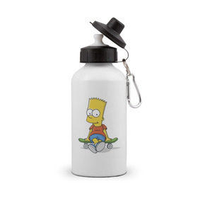 Бутылка спортивная с принтом Барт на скейте , металл | емкость — 500 мл, в комплекте две пластиковые крышки и карабин для крепления | simpsons | барт симпсон | симпсоны