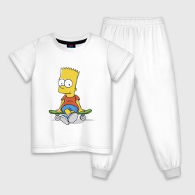 Детская пижама хлопок с принтом Барт на скейте , 100% хлопок |  брюки и футболка прямого кроя, без карманов, на брюках мягкая резинка на поясе и по низу штанин
 | simpsons | барт симпсон | симпсоны