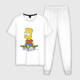Мужская пижама хлопок с принтом Барт на скейте , 100% хлопок | брюки и футболка прямого кроя, без карманов, на брюках мягкая резинка на поясе и по низу штанин
 | Тематика изображения на принте: simpsons | барт симпсон | симпсоны