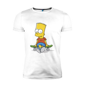 Мужская футболка премиум с принтом Барт на скейте , 92% хлопок, 8% лайкра | приталенный силуэт, круглый вырез ворота, длина до линии бедра, короткий рукав | Тематика изображения на принте: simpsons | барт симпсон | симпсоны