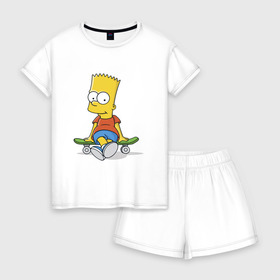 Женская пижама с шортиками хлопок с принтом Барт на скейте , 100% хлопок | футболка прямого кроя, шорты свободные с широкой мягкой резинкой | simpsons | барт симпсон | симпсоны