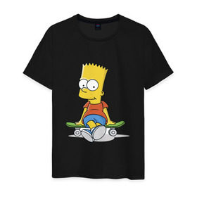 Мужская футболка хлопок с принтом Барт на скейте , 100% хлопок | прямой крой, круглый вырез горловины, длина до линии бедер, слегка спущенное плечо. | Тематика изображения на принте: simpsons | барт симпсон | симпсоны