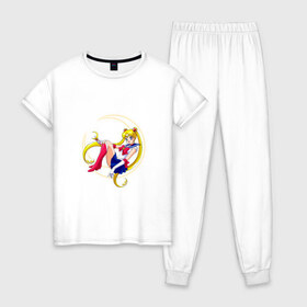 Женская пижама хлопок с принтом Sailor Moon , 100% хлопок | брюки и футболка прямого кроя, без карманов, на брюках мягкая резинка на поясе и по низу штанин | sailor moon | sailormoon | сейлор мун | сейлормун