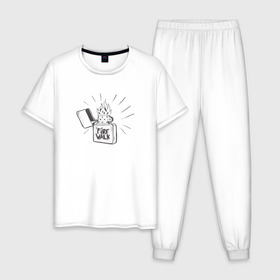 Мужская пижама хлопок с принтом Firewalk (Чёрная) , 100% хлопок | брюки и футболка прямого кроя, без карманов, на брюках мягкая резинка на поясе и по низу штанин
 | life is strange