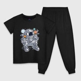 Детская пижама хлопок с принтом Космонавт с мороженым ( Astron , 100% хлопок |  брюки и футболка прямого кроя, без карманов, на брюках мягкая резинка на поясе и по низу штанин
 | Тематика изображения на принте: 