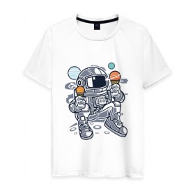 Мужская футболка хлопок с принтом Космонавт с мороженым ( Astron , 100% хлопок | прямой крой, круглый вырез горловины, длина до линии бедер, слегка спущенное плечо. | 
