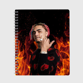 Тетрадь с принтом Lil Pump - 103 , 100% бумага | 48 листов, плотность листов — 60 г/м2, плотность картонной обложки — 250 г/м2. Листы скреплены сбоку удобной пружинной спиралью. Уголки страниц и обложки скругленные. Цвет линий — светло-серый
 | eskeetit | esskeetit | lil pump | pamp | pump | лил памп | маленький насос | насос | памп | эшкере | эшкереее | эщкэрэ