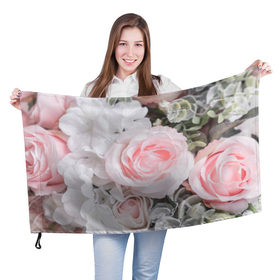 Флаг 3D с принтом розы , 100% полиэстер | плотность ткани — 95 г/м2, размер — 67 х 109 см. Принт наносится с одной стороны | букет | винтаж | зелень | листья | розовые розы | романтика | цветы