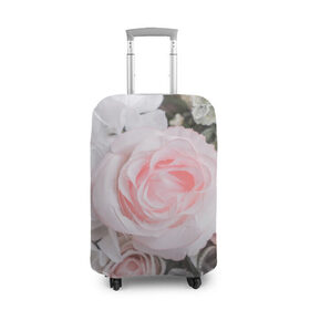 Чехол для чемодана 3D с принтом розы , 86% полиэфир, 14% спандекс | двустороннее нанесение принта, прорези для ручек и колес | букет | винтаж | зелень | листья | розовые розы | романтика | цветы