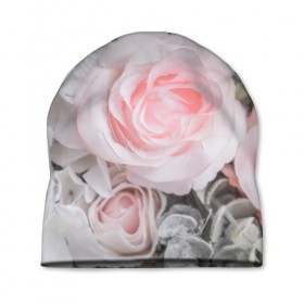 Шапка 3D с принтом розы , 100% полиэстер | универсальный размер, печать по всей поверхности изделия | букет | винтаж | зелень | листья | розовые розы | романтика | цветы