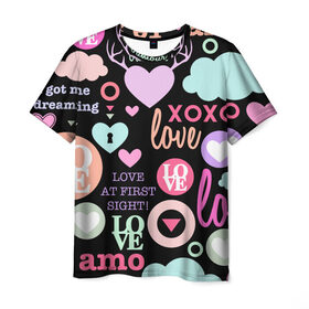 Мужская футболка 3D с принтом Любовь на разных языках , 100% полиэфир | прямой крой, круглый вырез горловины, длина до линии бедер | 14 | love | валентин | губы | день | любовь | подарок | поцелуй | сердце | страсть | февраль