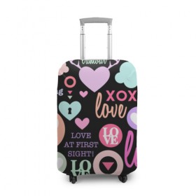 Чехол для чемодана 3D с принтом Любовь на разных языках , 86% полиэфир, 14% спандекс | двустороннее нанесение принта, прорези для ручек и колес | 14 | love | валентин | губы | день | любовь | подарок | поцелуй | сердце | страсть | февраль