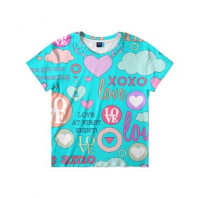 Детская футболка 3D с принтом I Love you , 100% гипоаллергенный полиэфир | прямой крой, круглый вырез горловины, длина до линии бедер, чуть спущенное плечо, ткань немного тянется | 14 | love | валентин | губы | день | любовь | подарок | поцелуй | сердце | страсть | февраль