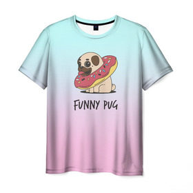 Мужская футболка 3D с принтом Funny PUG , 100% полиэфир | прямой крой, круглый вырез горловины, длина до линии бедер | Тематика изображения на принте: animals | dog | dogs | gradient | illustration | inscription | lettering | pug | puppy | градиент | животные | иллюстрация | леттеринг | мопс | надпись | песик | собаки | щенок