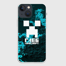 Чехол для iPhone 13 mini с принтом Глеб в стиле Minecraft ,  |  | Тематика изображения на принте: крипер | майнкрафт