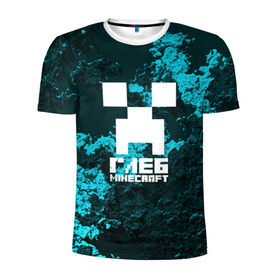 Мужская футболка 3D спортивная с принтом Глеб в стиле Minecraft , 100% полиэстер с улучшенными характеристиками | приталенный силуэт, круглая горловина, широкие плечи, сужается к линии бедра | крипер | майнкрафт