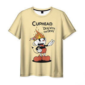 Мужская футболка 3D с принтом Cuphead , 100% полиэфир | прямой крой, круглый вырез горловины, длина до линии бедер | 
