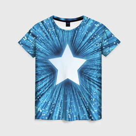 Женская футболка 3D с принтом Звезда , 100% полиэфир ( синтетическое хлопкоподобное полотно) | прямой крой, круглый вырез горловины, длина до линии бедер | взрыв | звезда | звездочка | космос | огонёк | свет