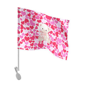 Флаг для автомобиля с принтом Белый Мишка , 100% полиэстер | Размер: 30*21 см | 14 февраля | bear | love | teddy | абстракция | арт | девушкам | день всех влюбленных | день святого валентина | животные | медведь | милые | мишка | сердечки | тедди