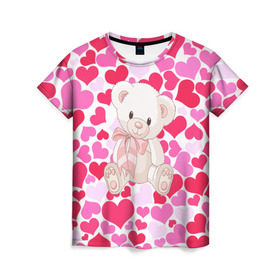 Женская футболка 3D с принтом Белый Мишка , 100% полиэфир ( синтетическое хлопкоподобное полотно) | прямой крой, круглый вырез горловины, длина до линии бедер | 14 февраля | bear | love | teddy | абстракция | арт | девушкам | день всех влюбленных | день святого валентина | животные | медведь | милые | мишка | сердечки | тедди