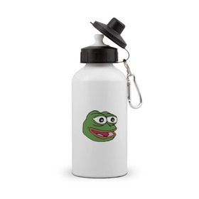 Бутылка спортивная с принтом Pepe frog , металл | емкость — 500 мл, в комплекте две пластиковые крышки и карабин для крепления | Тематика изображения на принте: meme pepe мем прикол лягушка