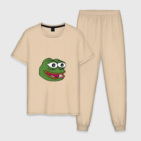 Мужская пижама хлопок с принтом Pepe frog , 100% хлопок | брюки и футболка прямого кроя, без карманов, на брюках мягкая резинка на поясе и по низу штанин
 | meme pepe мем прикол лягушка