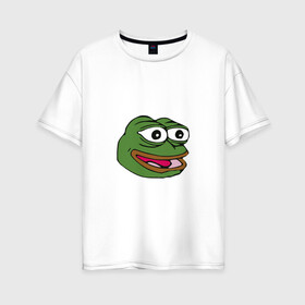 Женская футболка хлопок Oversize с принтом Pepe frog , 100% хлопок | свободный крой, круглый ворот, спущенный рукав, длина до линии бедер
 | meme pepe мем прикол лягушка