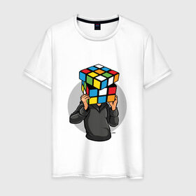 Мужская футболка хлопок с принтом ГОЛОВОЛОМКА , 100% хлопок | прямой крой, круглый вырез горловины, длина до линии бедер, слегка спущенное плечо. | голова | кубик рубика