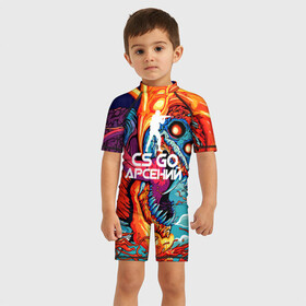 Детский купальный костюм 3D с принтом Арсений в стиле CS GO , Полиэстер 85%, Спандекс 15% | застежка на молнии на спине | hyper beast | кс го | сеня | скоростной зверь