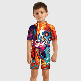 Детский купальный костюм 3D с принтом Арсен в стиле CS GO , Полиэстер 85%, Спандекс 15% | застежка на молнии на спине | hyper beast | кс го | скоростной зверь