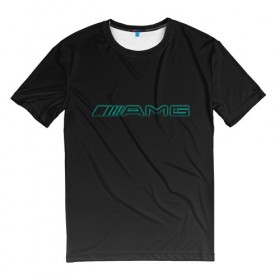Мужская футболка 3D с принтом AMG Turquoise-Carbon , 100% полиэфир | прямой крой, круглый вырез горловины, длина до линии бедер | amg | auto | black | carbon | mercedes | turquoise | авто | амг | мерседес