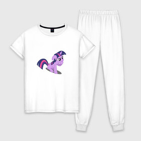 Женская пижама хлопок с принтом My little pony Твайлайт Спаркл , 100% хлопок | брюки и футболка прямого кроя, без карманов, на брюках мягкая резинка на поясе и по низу штанин | my little pony | твайлайт спаркл